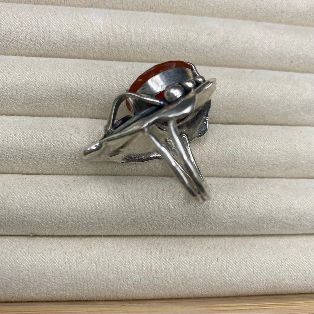 Sterling Silver Large Carnelian Stone Ring - Picture 11 of 16